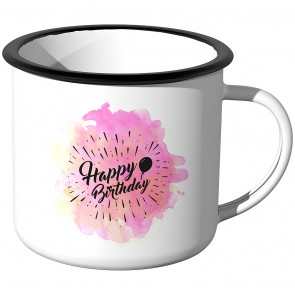 Emaille Tasse Happy Birthday - Aquarell