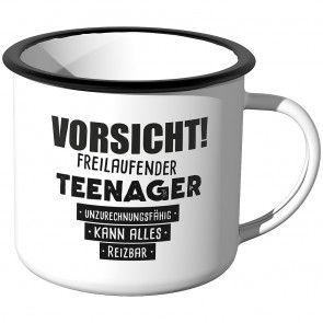 Emaille Tasse Vorsicht! Freilaufender Teenager