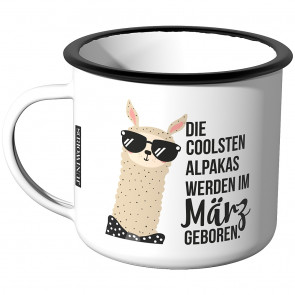 Emaille Tasse Die coolsten Alpakas werden im März geboren