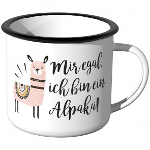 Emaille Tasse Ist mir egal, ich bin ein Alpaka - Rosa