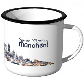 JUNIWORDS Emaille Tasse Skyline München bei Nacht