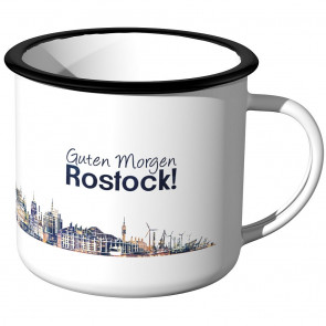 JUNIWORDS Emaille Tasse Skyline Rostock bei Nacht