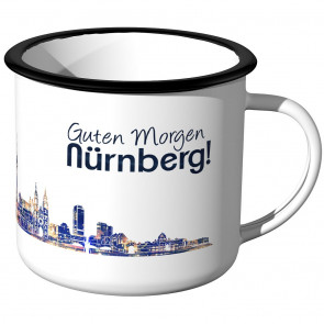 Emaille Tasse Skyline Nürnberg bei Nacht