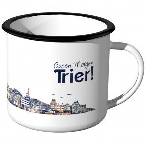 Emaille Tasse Skyline Trier bei Nacht