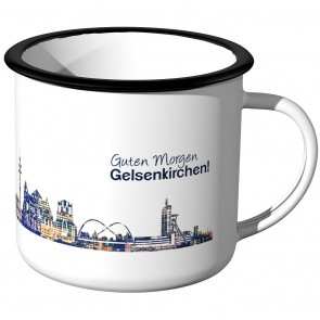 Emaille Tasse Skyline Gelsenkirchen bei Nacht