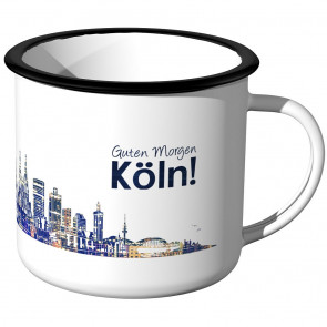 Emaille Tasse Skyline Köln bei Nacht