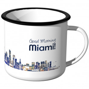 JUNIWORDS Emaille Tasse Skyline Miami bei Nacht