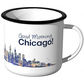 Emaille Tasse Skyline Chicago bei Nacht