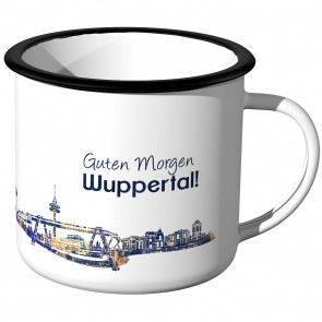 Emaille Tasse Skyline Wuppertal bei Nacht