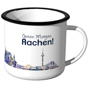 Emaille Tasse Skyline Aachen bei Nacht