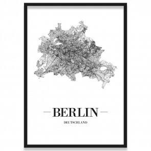 Poster Berlin mit Straßennetz im Bilderrahmen