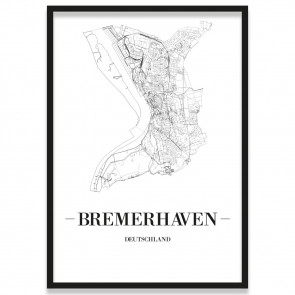 Poster Bremerhaven Stadtplan mit Bilderrahmen