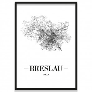 Poster Breslau Straßennetz mit Rahmen