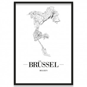 Poster Brüssel Straßennetz Rahmen