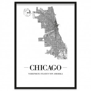 Poster Chicago Gerahmt mit Straßenplan