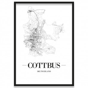 Poster Cottbus Straßennetz mit Rahmen