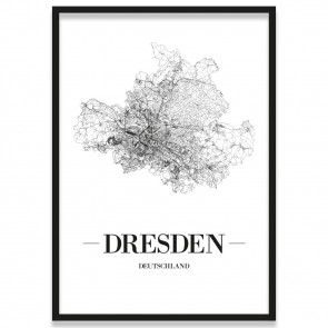 Poster Dresden Straßennetz mit Rahmen