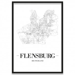 Poster Flensburg mit Stadtplan im Rahmen