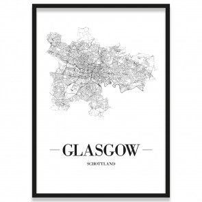 Poster Glasgow Straßennetz mit Rahmen