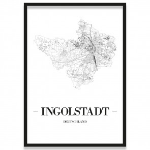 Poster Ingolstadt Straßennetz mit Rahmen