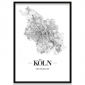 Poster Köln mit Straßennetz Rahmen