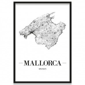 Poster Mallorca Straßennetz mit Bilderrahmen