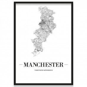 Poster Manchester gerahmt mit Straßennetz