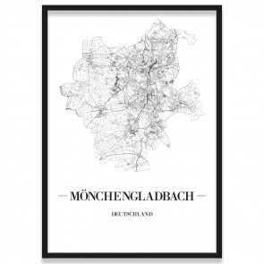 Stadtposter Mönchengladbach Straßennetz gerahmt