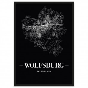 Poster mit Rahmen, Wolfsburg Straßennetz