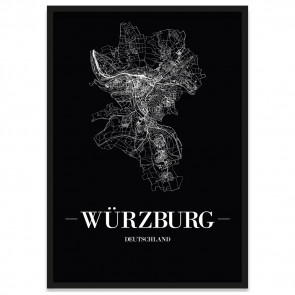 Würzburg Stadtposter Bilderrahmen mit Straßennetz
