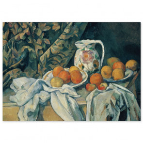 Poster Paul Cézanne - Früchtestillleben mit Vorhang