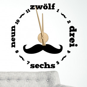 Wandtattoo Uhr - Mustache