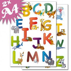 Wandsticker Set A4 - lustiges Tier ABC