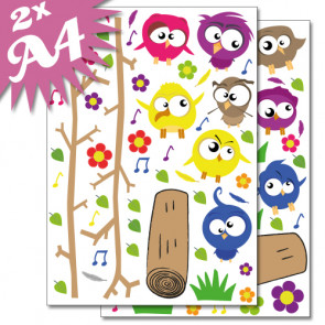 Wandsticker Set A4 - Crazy Birds