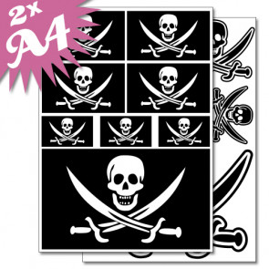 Wandsticker Set A4 - Piraten Flagge Totenkopf