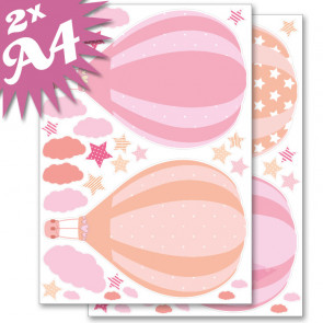 Wandsticker Set A4 - Heißluftballons Rosa