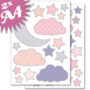 Wandsticker Set A4 - Mond und Sterne