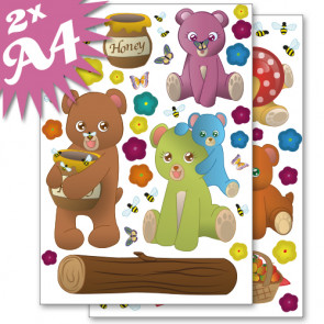 Wandsticker Set A4 - Teddybären Picknick