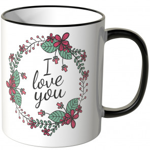 JUNIWORDS Tasse I love you im Blumenkranz