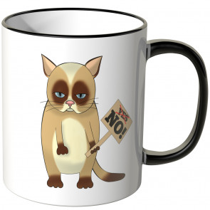 JUNIWORDS Tasse mürrische Katze mit Schild