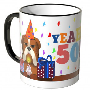 JUNIWORDS Tasse YEAH 50! mit mürrischer Hund