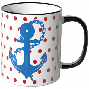 JUNIWORDS Tasse Blauer Anker mit roten Punkten