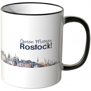 JUNIWORDS Tasse "Guten Morgen Rostock!" Skyline bei Nacht