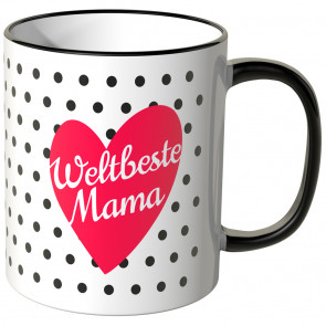 JUNIWORDS Tasse Weltbeste Mama im Herz mit schwarzen Punkten