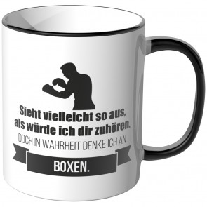 JUNIWORDS Tasse Sieht vielleicht so aus, als würde ich dir zuhören - Boxen