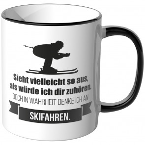 JUNIWORDS Tasse Sieht vielleicht so aus, als würde ich dir zuhören - Skifahren