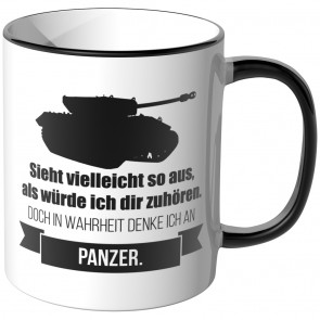 JUNIWORDS Tasse Sieht vielleicht so aus, als würde ich dir zuhören - Panzer 