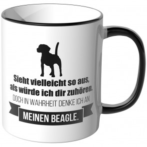 JUNIWORDS Tasse Sieht vielleicht so aus, als würde ich dir zuhören - Beagle