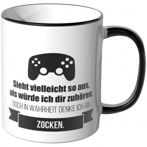 JUNIWORDS Tasse Sieht vielleicht so aus, als würde ich dir zuhören - Zocken