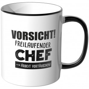 JUNIWORDS Tasse Vorsicht! Freilaufender Chef.